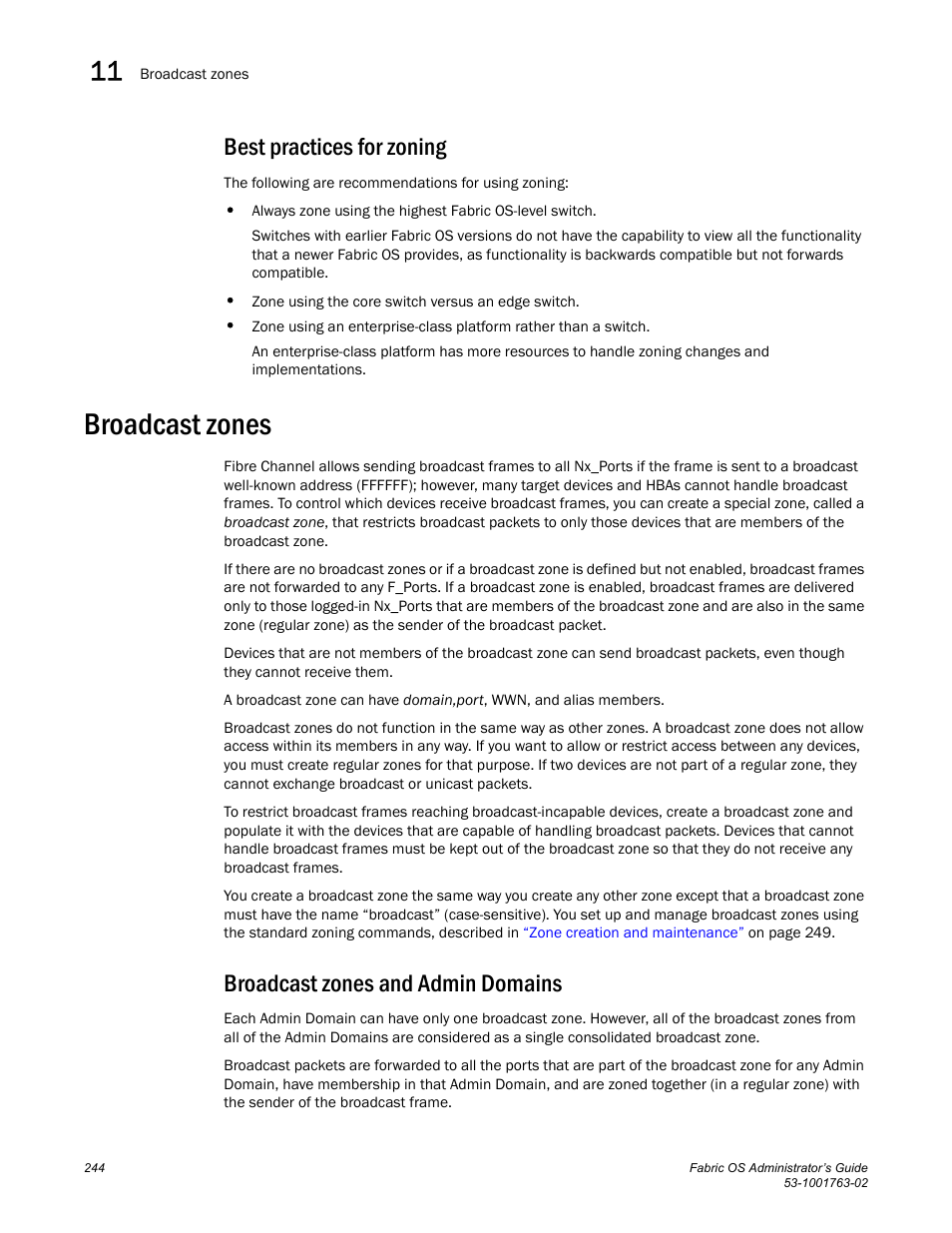 Best practices for zoning, Broadcast zones, Broadcast zones and admin domains | Dell POWEREDGE M1000E User Manual | Page 284 / 586