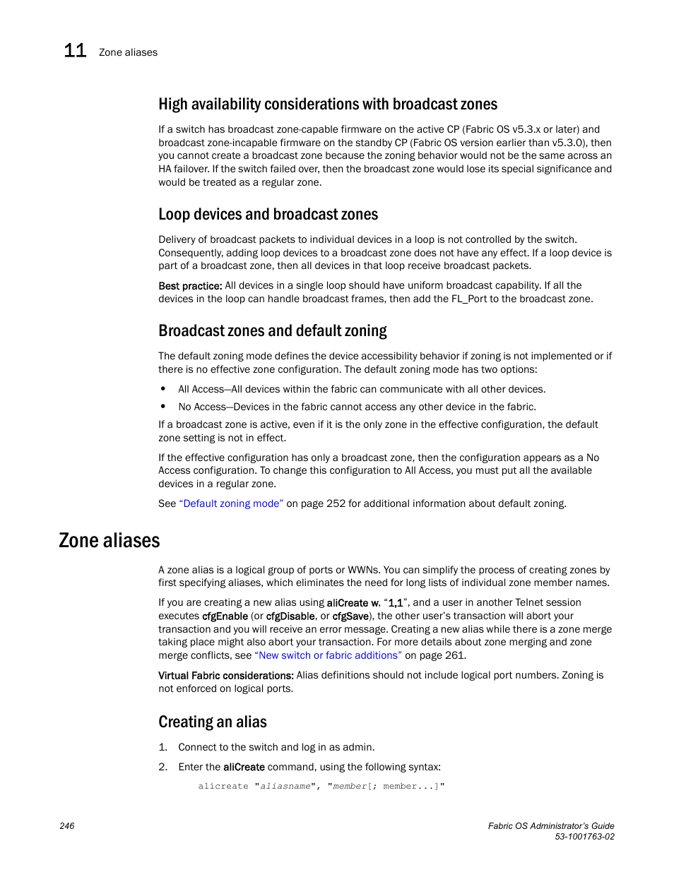 Loop devices and broadcast zones, Broadcast zones and default zoning, Zone aliases | Creating an alias | Dell POWEREDGE M1000E User Manual | Page 286 / 586