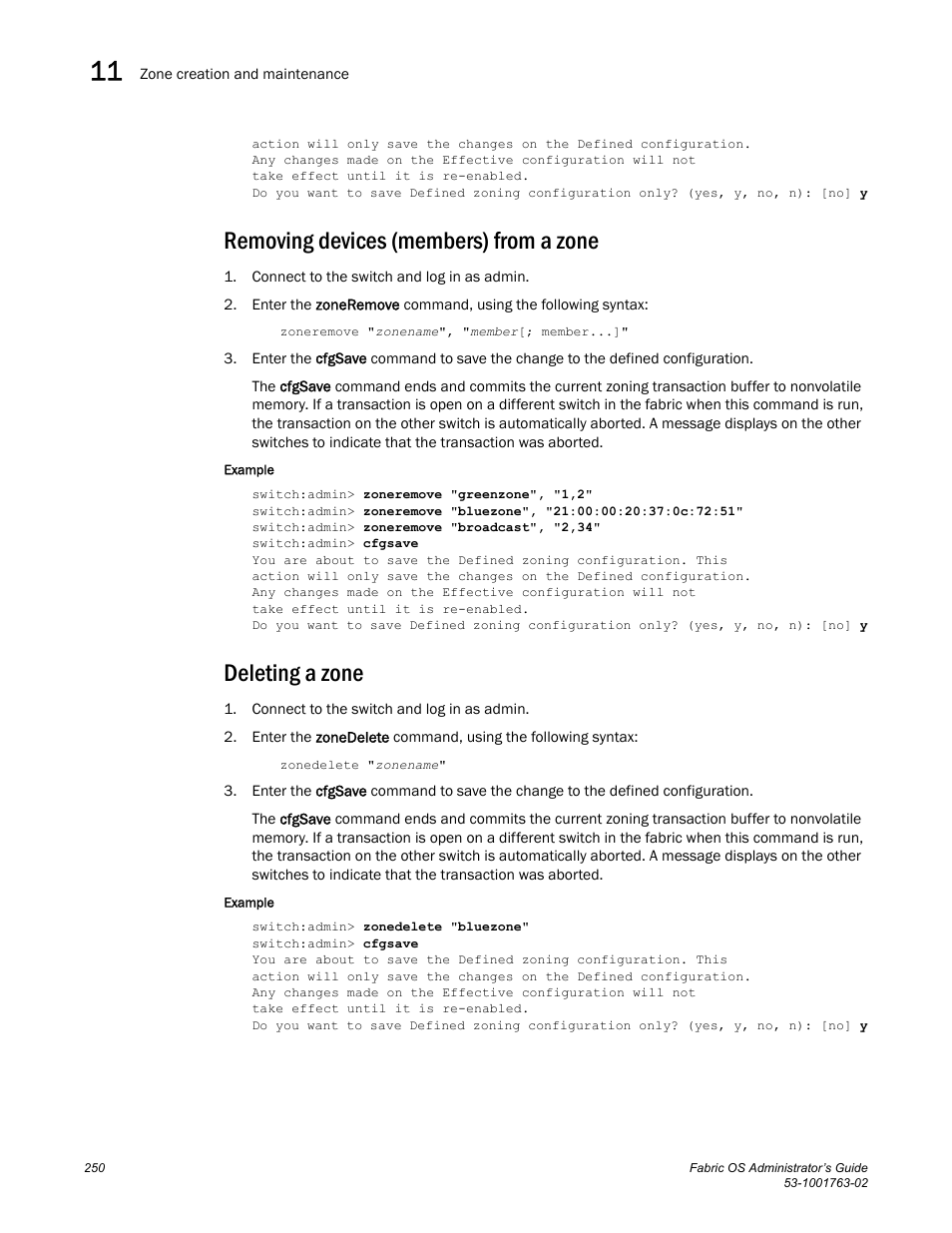 Removing devices (members) from a zone, Deleting a zone | Dell POWEREDGE M1000E User Manual | Page 290 / 586