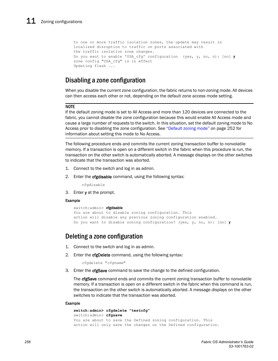 Disabling a zone configuration, Deleting a zone configuration | Dell POWEREDGE M1000E User Manual | Page 296 / 586