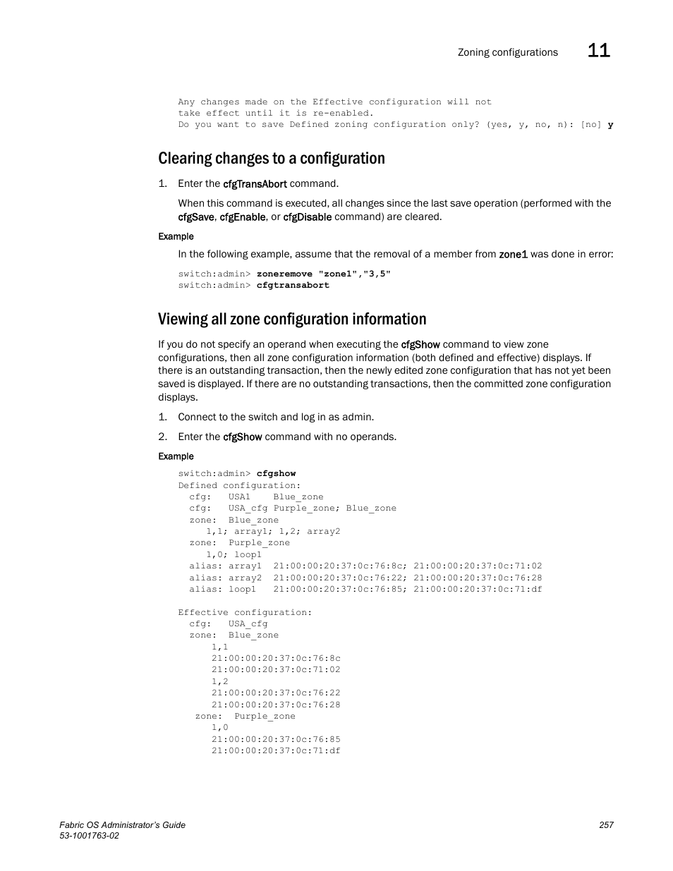 Clearing changes to a configuration, Viewing all zone configuration information | Dell POWEREDGE M1000E User Manual | Page 297 / 586