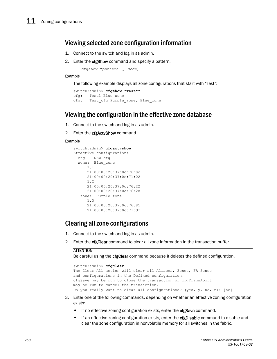 Viewing selected zone configuration information, Clearing all zone configurations | Dell POWEREDGE M1000E User Manual | Page 298 / 586