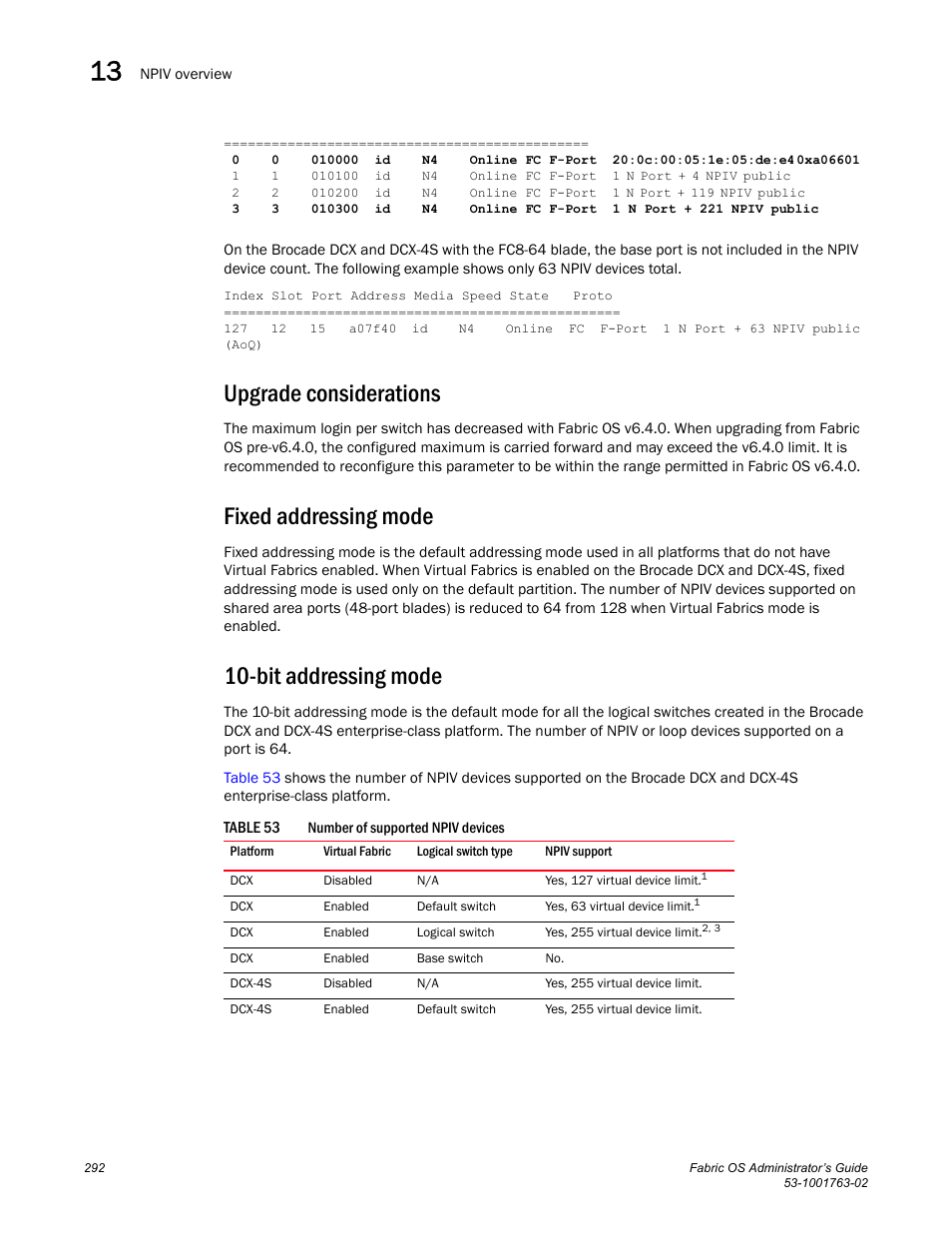 Upgrade considerations, Fixed addressing mode, Bit addressing mode | Table 53 | Dell POWEREDGE M1000E User Manual | Page 332 / 586