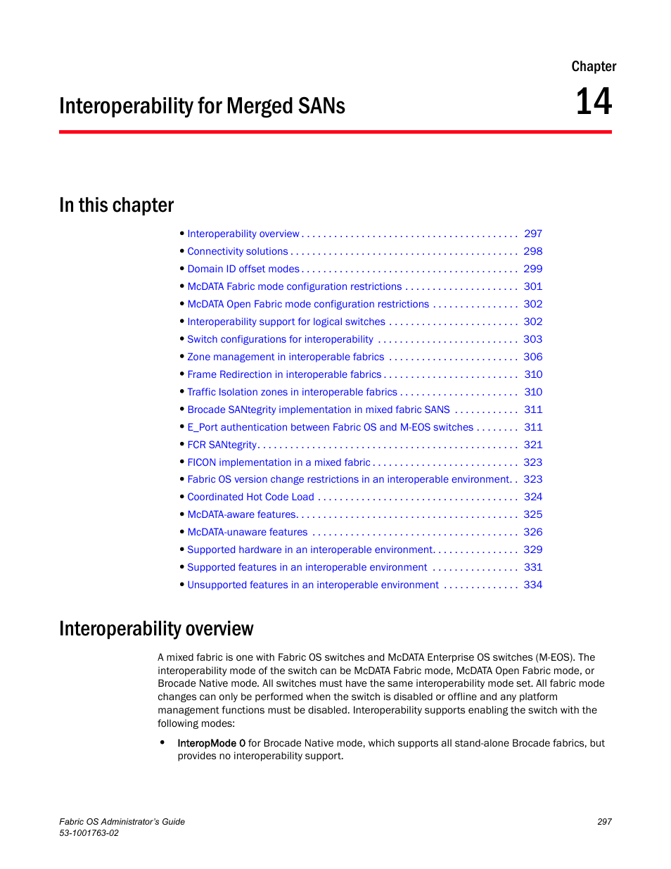 Interoperability for merged sans, In this chapter, Interoperability overview | Chapter 14, Chapter 14, “interoperability for merged sans | Dell POWEREDGE M1000E User Manual | Page 337 / 586