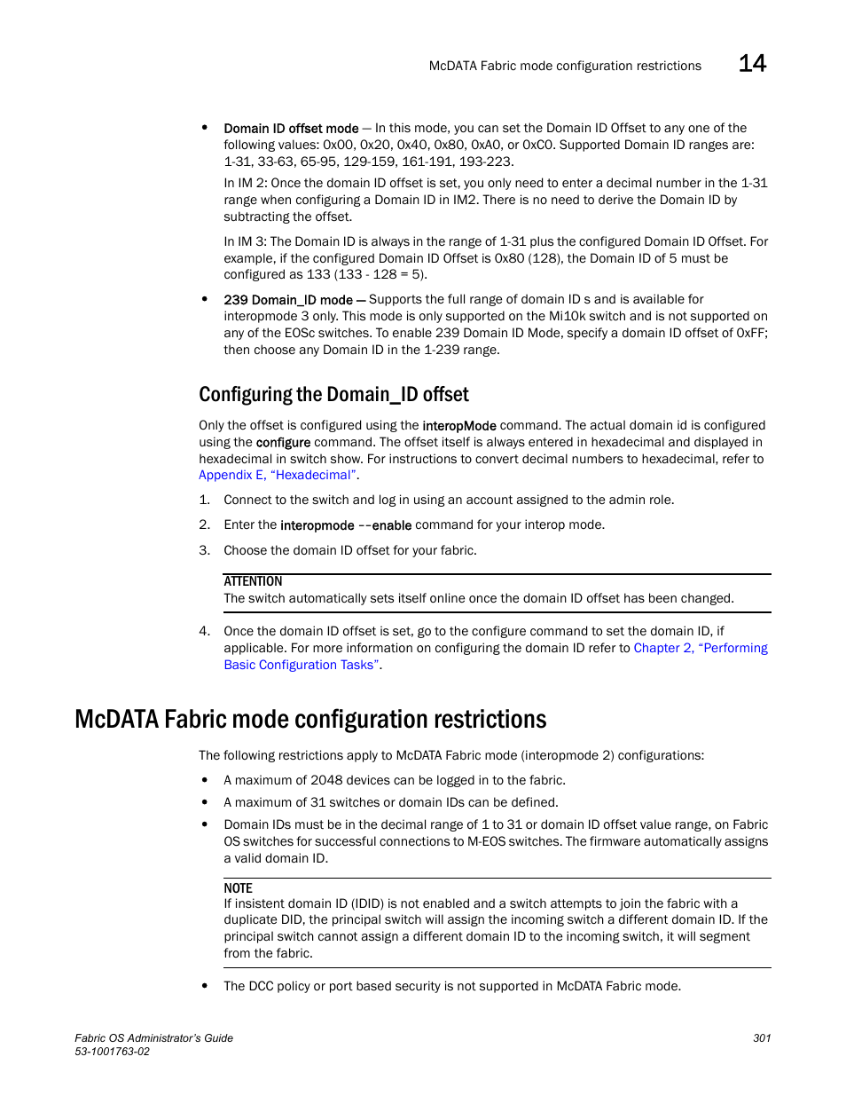 Configuring the domain_id offset, Mcdata fabric mode configuration restrictions | Dell POWEREDGE M1000E User Manual | Page 341 / 586