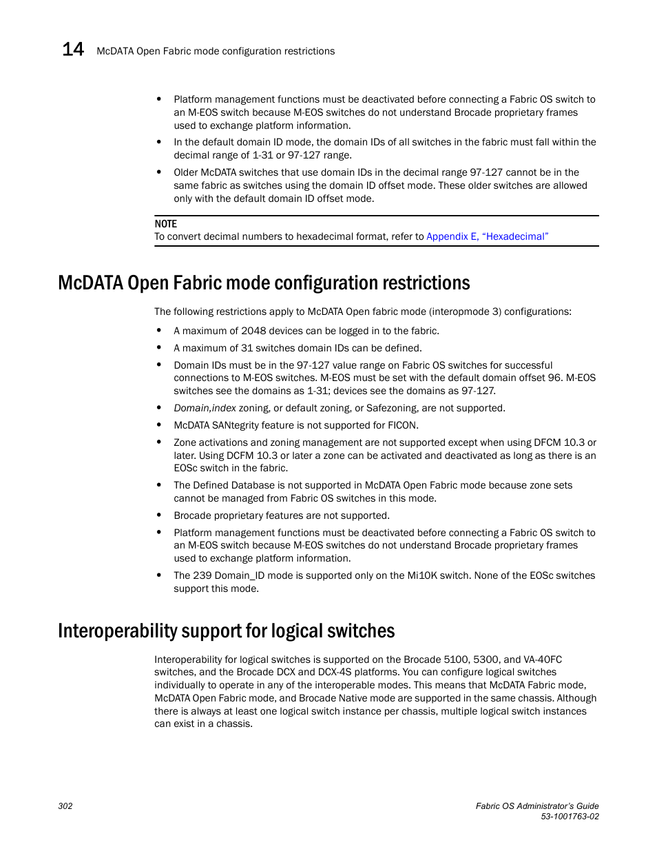 Mcdata open fabric mode configuration restrictions, Interoperability support for logical switches | Dell POWEREDGE M1000E User Manual | Page 342 / 586