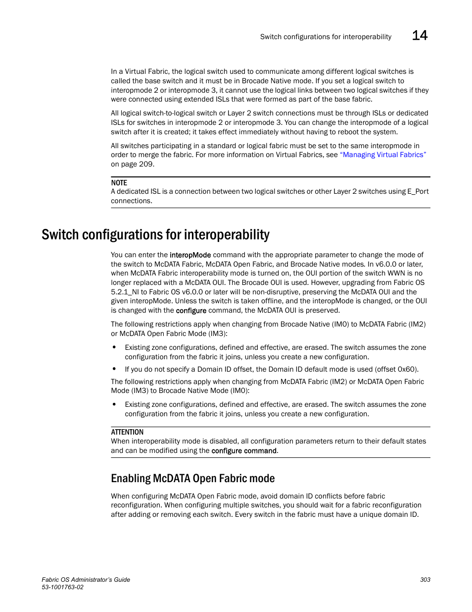 Switch configurations for interoperability, Enabling mcdata open fabric mode | Dell POWEREDGE M1000E User Manual | Page 343 / 586