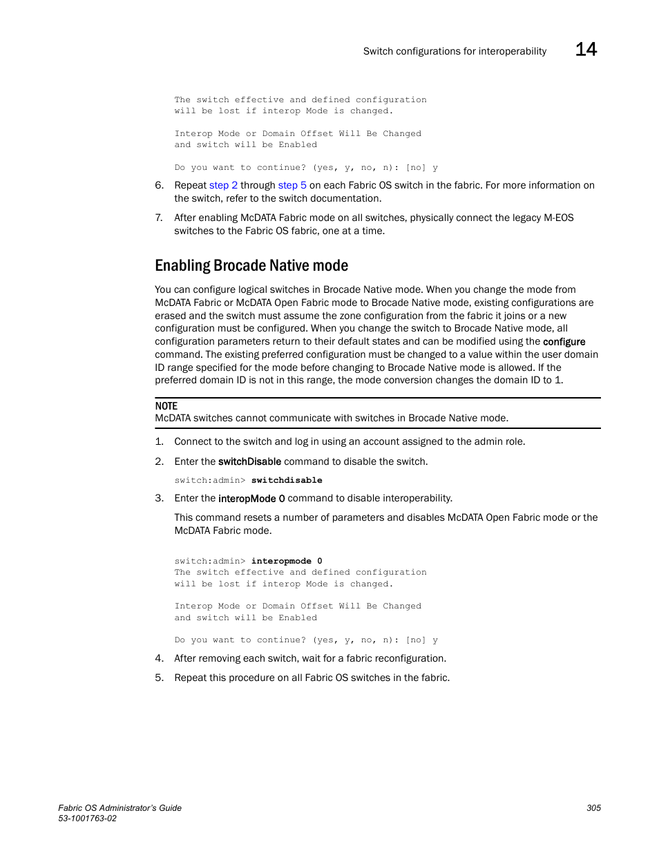 Enabling brocade native mode | Dell POWEREDGE M1000E User Manual | Page 345 / 586
