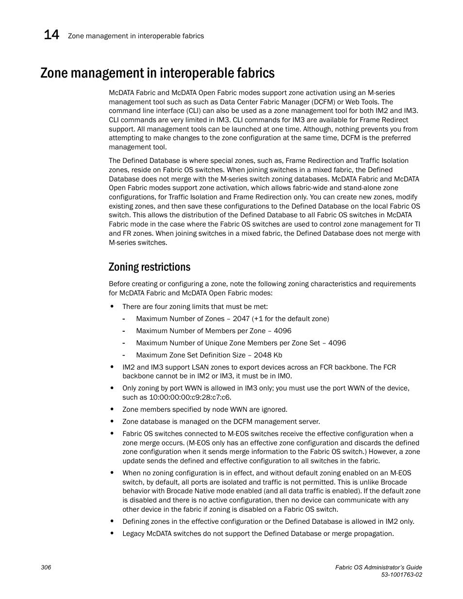 Zone management in interoperable fabrics, Zoning restrictions | Dell POWEREDGE M1000E User Manual | Page 346 / 586