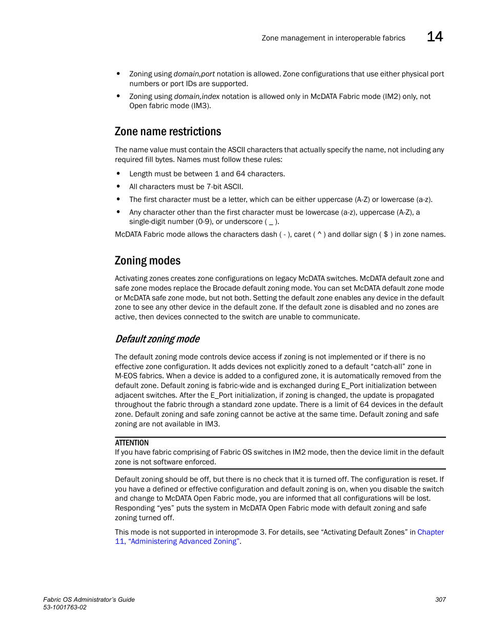 Zone name restrictions, Zoning modes, Default zoning mode | Dell POWEREDGE M1000E User Manual | Page 347 / 586