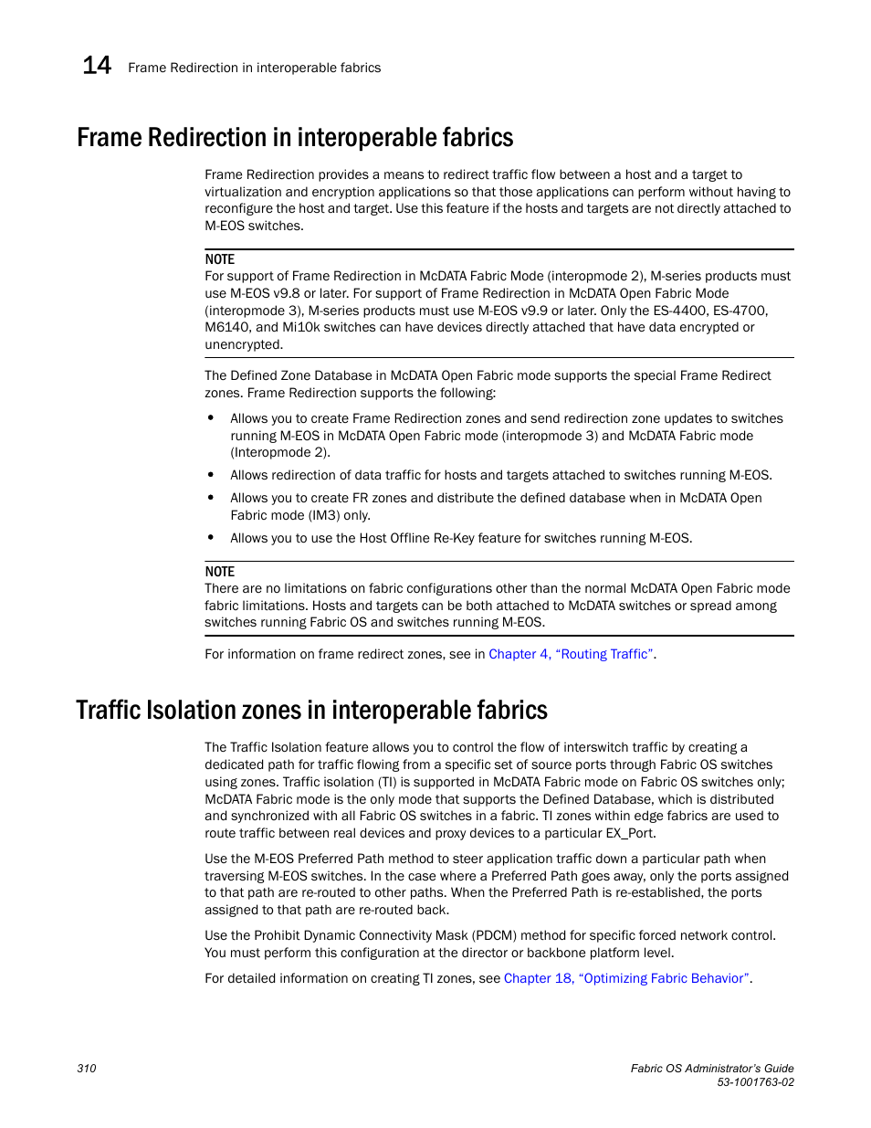 Frame redirection in interoperable fabrics, Traffic isolation zones in interoperable fabrics | Dell POWEREDGE M1000E User Manual | Page 350 / 586