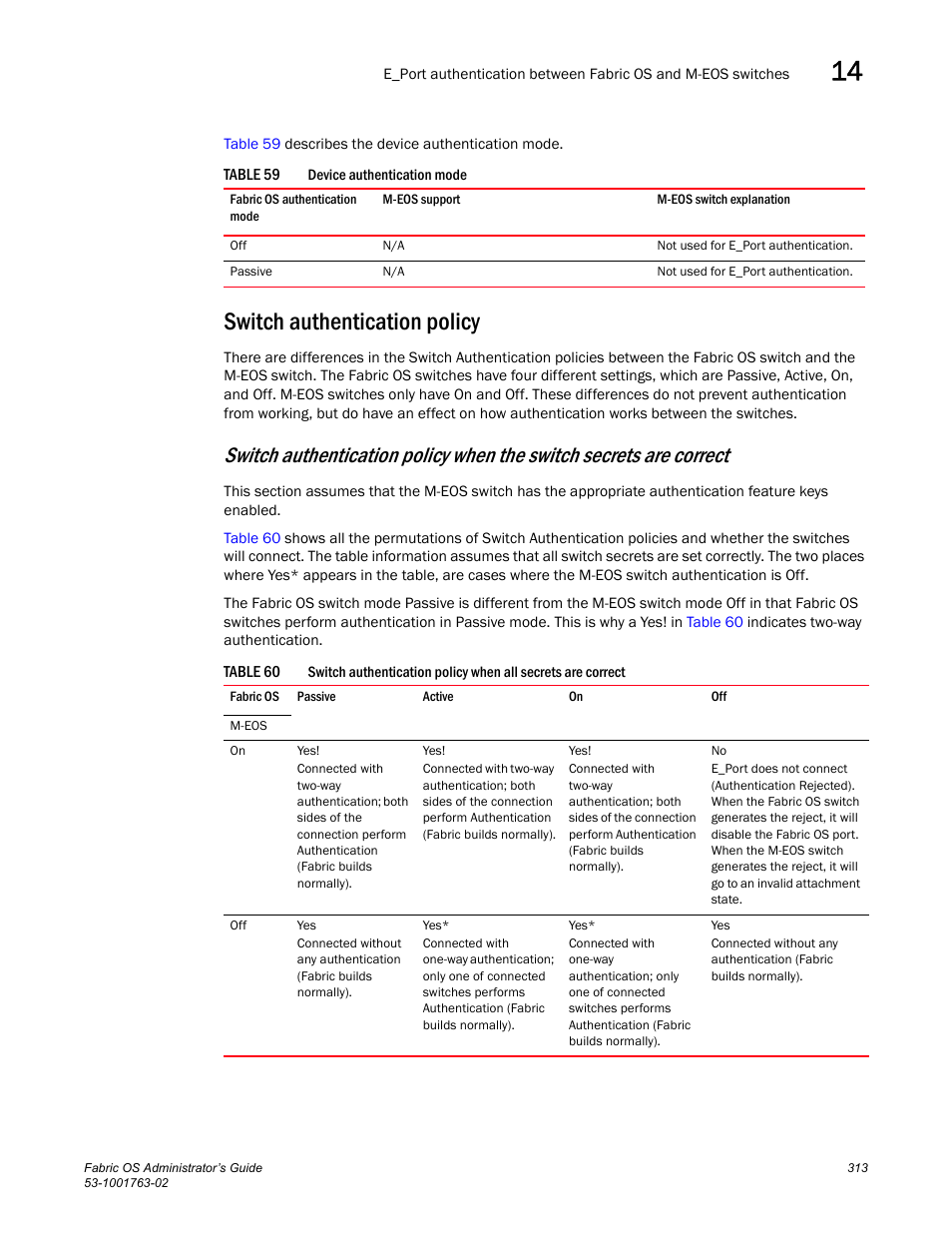 Switch authentication policy, Table 59, Table 60 | Dell POWEREDGE M1000E User Manual | Page 353 / 586