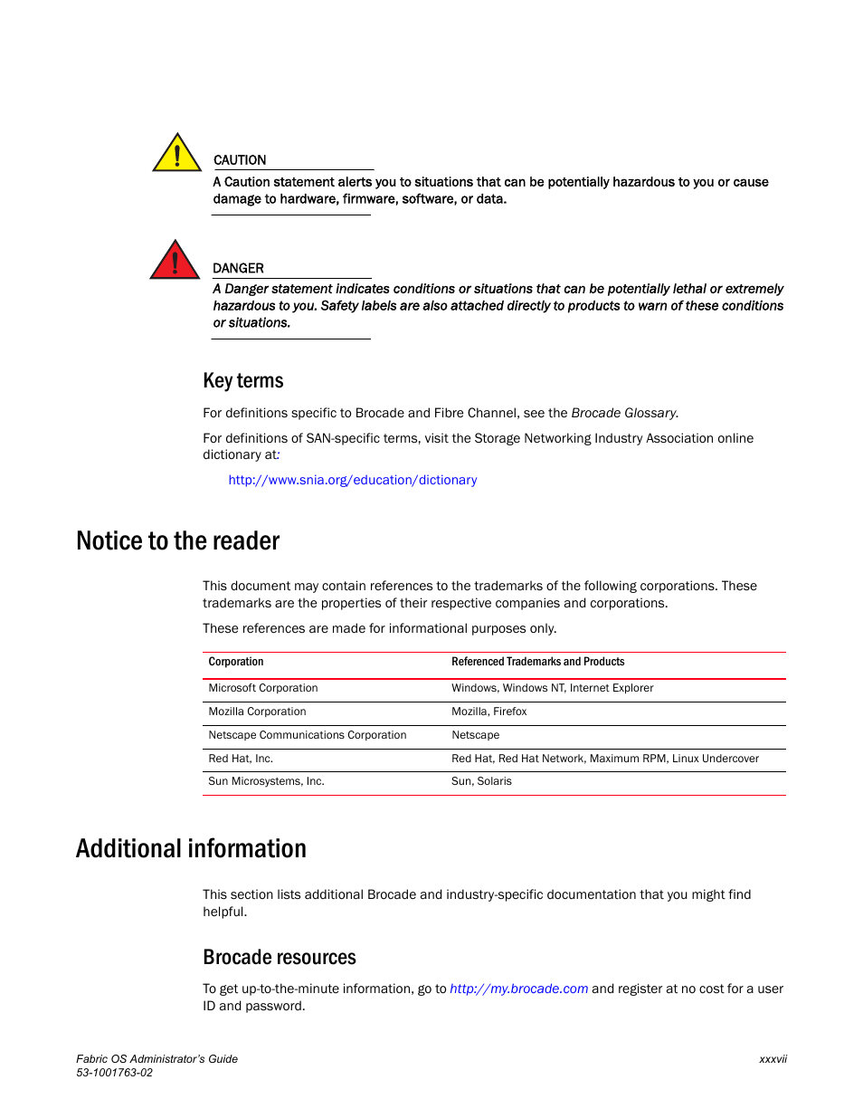 Key terms, Notice to the reader, Additional information | Brocade resources | Dell POWEREDGE M1000E User Manual | Page 37 / 586