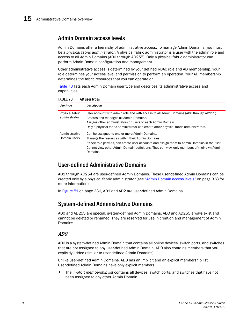 Admin domain access levels, User-defined administrative domains, System-defined administrative domains | Table 73 | Dell POWEREDGE M1000E User Manual | Page 378 / 586