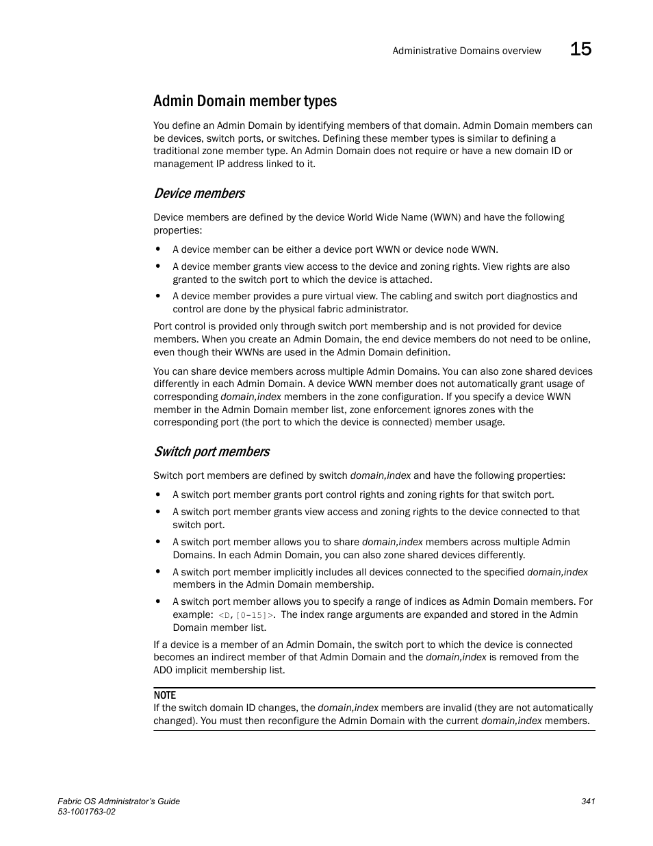 Admin domain member types, Device members, Switch port members | Dell POWEREDGE M1000E User Manual | Page 381 / 586