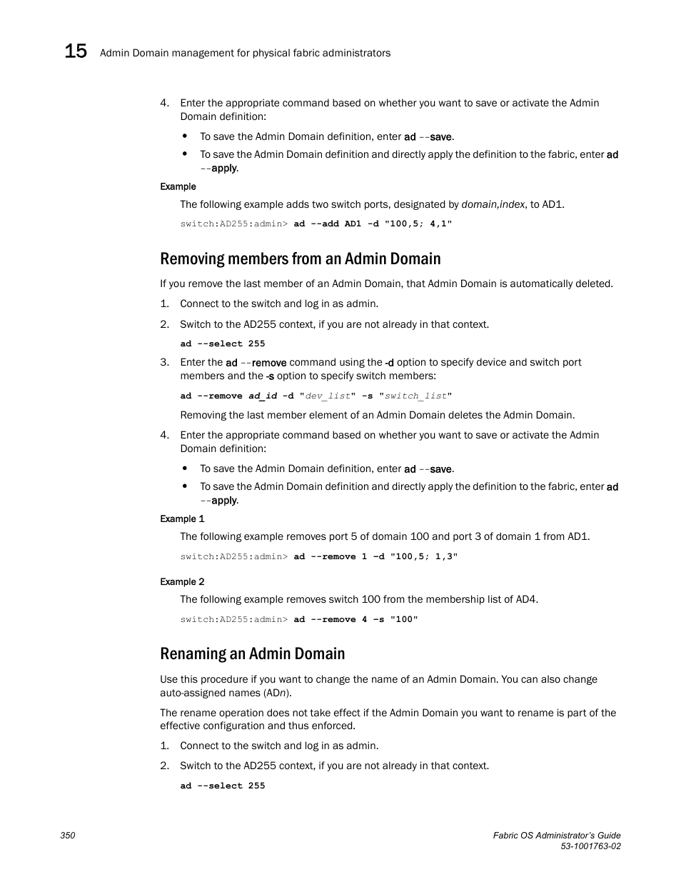 Removing members from an admin domain, Renaming an admin domain | Dell POWEREDGE M1000E User Manual | Page 390 / 586