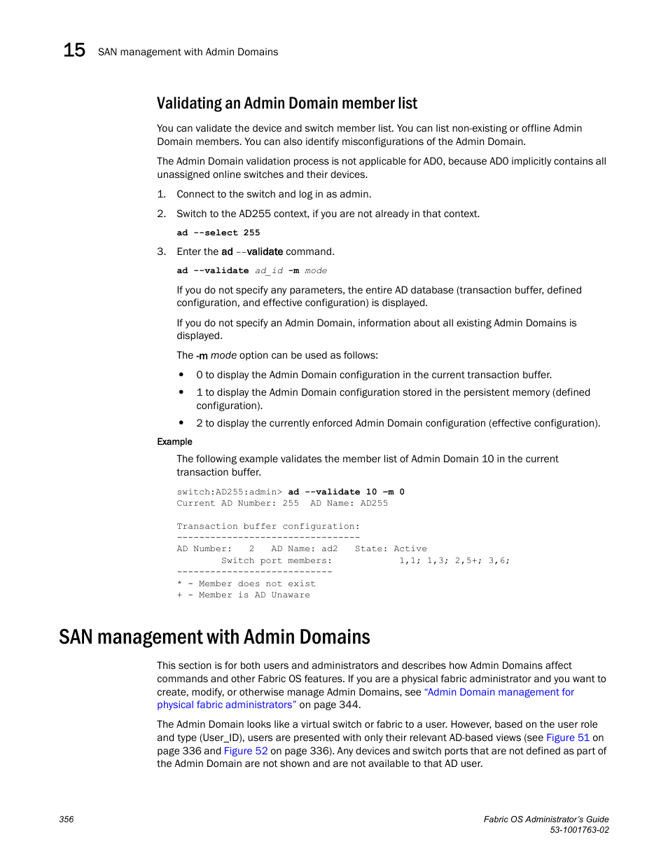 Validating an admin domain member list, San management with admin domains | Dell POWEREDGE M1000E User Manual | Page 396 / 586