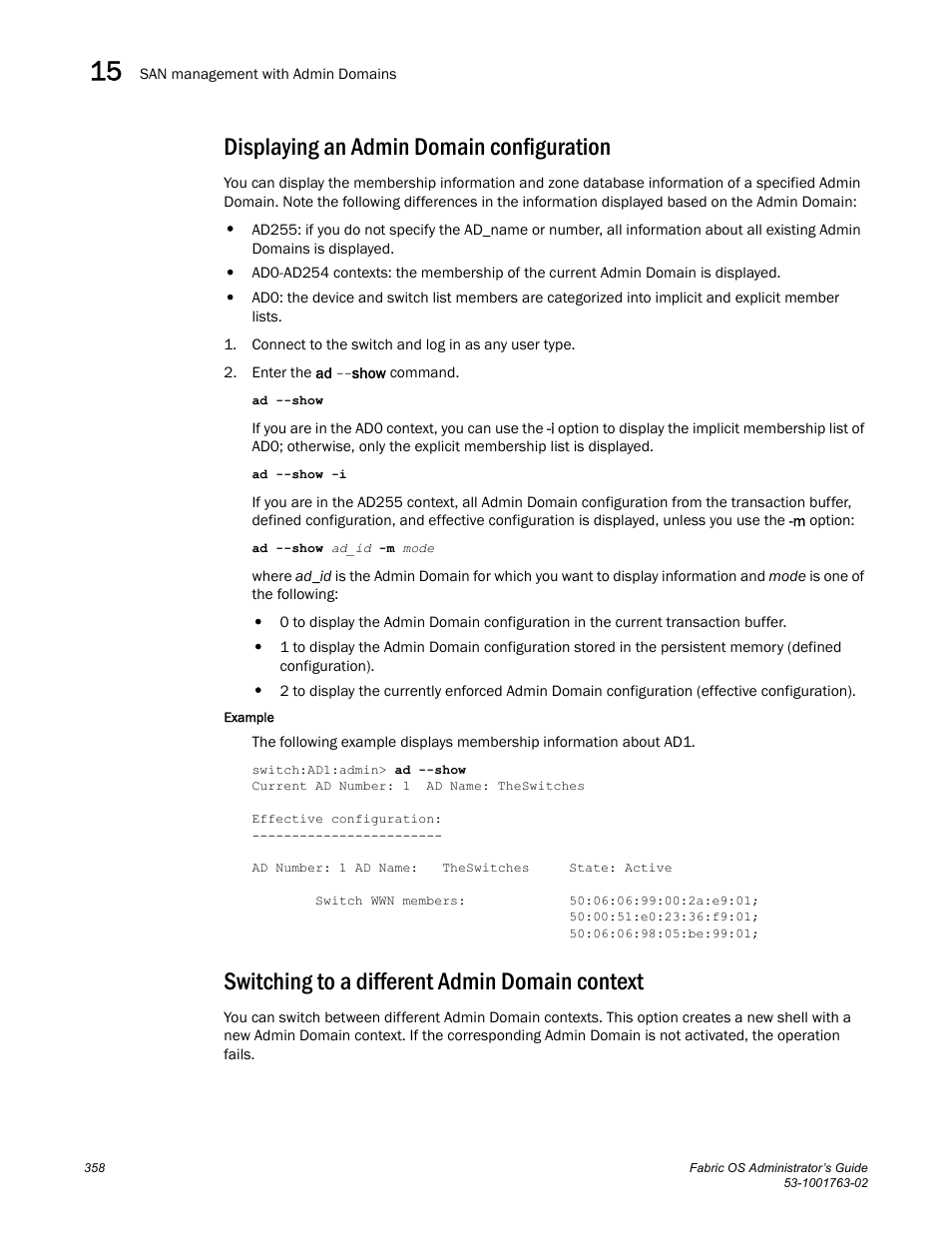 Displaying an admin domain configuration, Switching to a different admin domain context | Dell POWEREDGE M1000E User Manual | Page 398 / 586