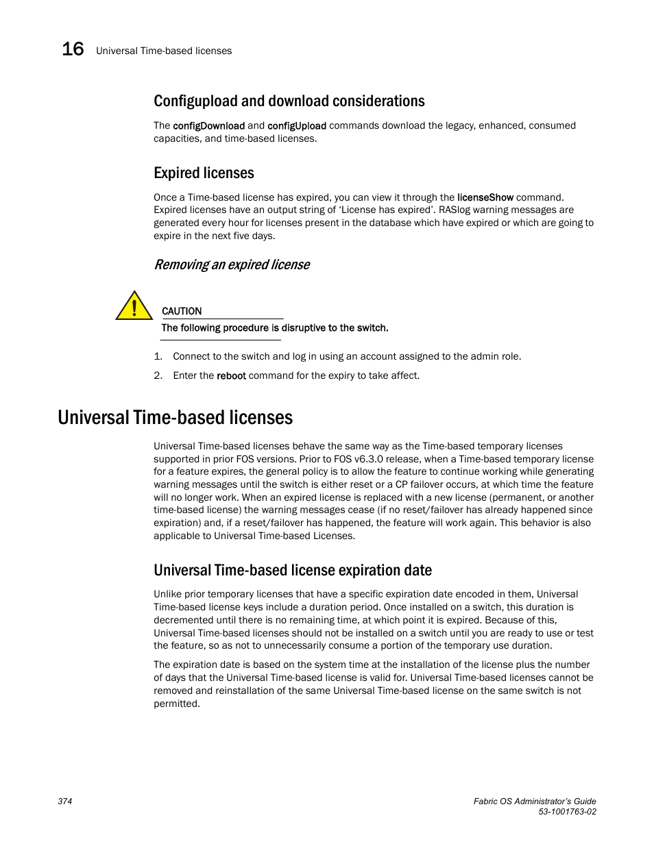 Configupload and download considerations, Expired licenses, Universal time-based licenses | Universal time-based license expiration date, Removing an expired license | Dell POWEREDGE M1000E User Manual | Page 414 / 586