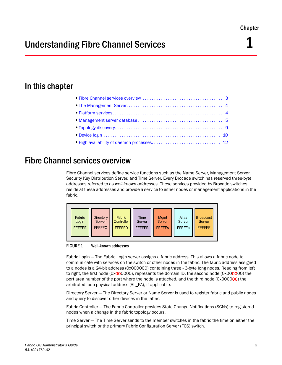 Understanding fibre channel services, In this chapter, Fibre channel services overview | Chapter 1, Figure 1, Well-known addre, Chapter 1, “understanding fibre channel services | Dell POWEREDGE M1000E User Manual | Page 43 / 586