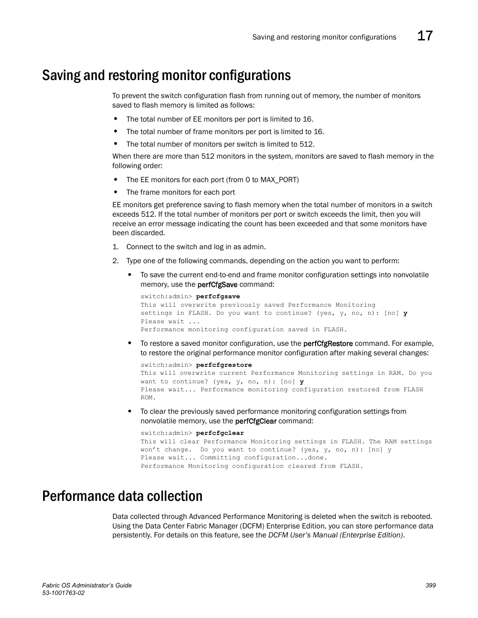 Saving and restoring monitor configurations, Performance data collection | Dell POWEREDGE M1000E User Manual | Page 439 / 586