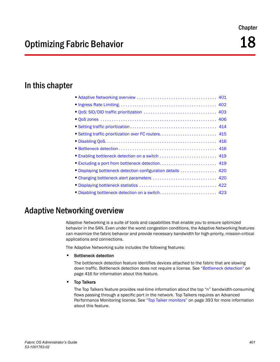 Optimizing fabric behavior, In this chapter, Adaptive networking overview | Chapter 18, Chapter 18, “optimizing fabric behavior, Chapter 18, “optimizing, Fabric behavior, Chapter 18, “optimizing fabric, Behavior | Dell POWEREDGE M1000E User Manual | Page 441 / 586