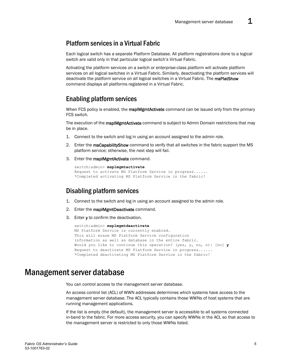 Platform services in a virtual fabric, Enabling platform services, Disabling platform services | Management server database | Dell POWEREDGE M1000E User Manual | Page 45 / 586