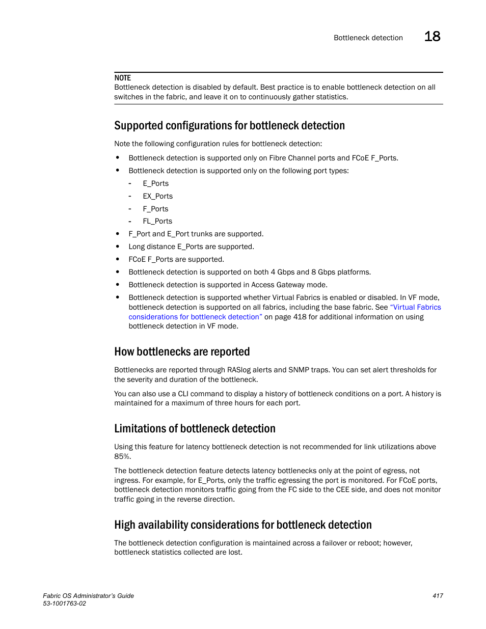 Supported configurations for bottleneck detection, How bottlenecks are reported, Limitations of bottleneck detection | Dell POWEREDGE M1000E User Manual | Page 457 / 586