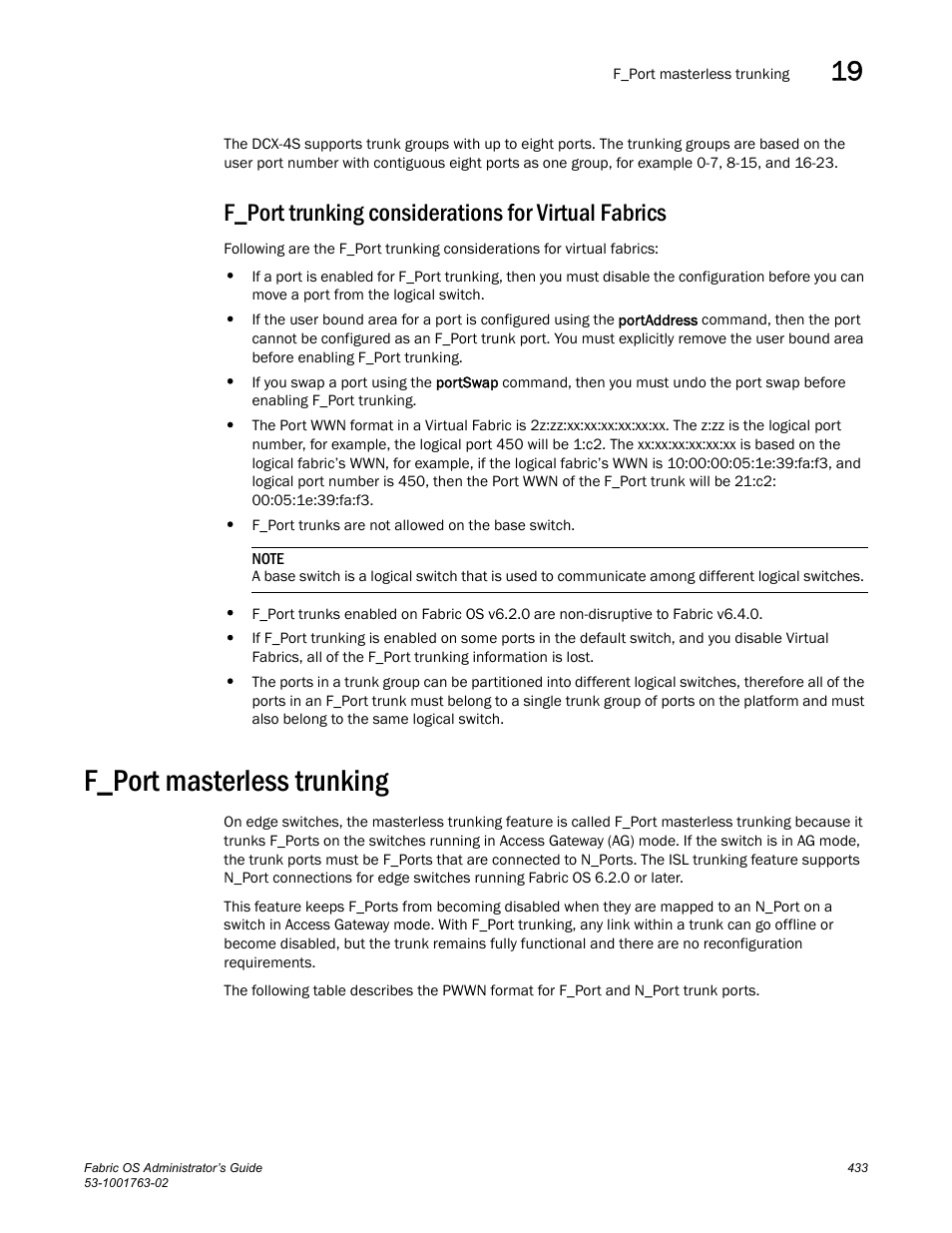 F_port trunking considerations for virtual fabrics, F_port masterless trunking | Dell POWEREDGE M1000E User Manual | Page 473 / 586