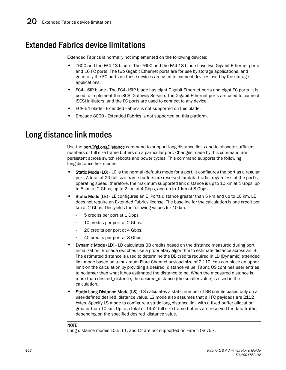 Extended fabrics device limitations, Long distance link modes | Dell POWEREDGE M1000E User Manual | Page 482 / 586