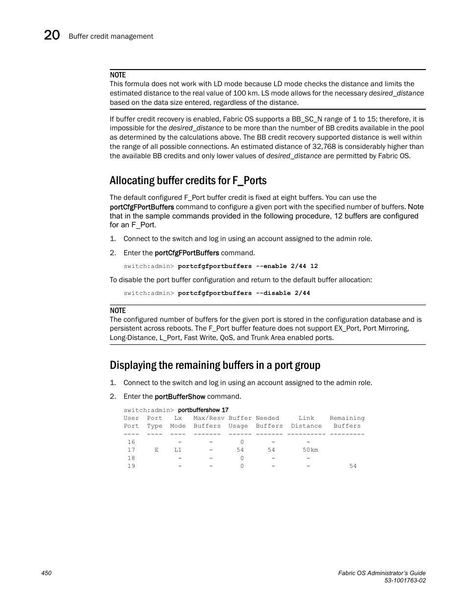 Allocating buffer credits for f_ports, Displaying the remaining buffers in a port group | Dell POWEREDGE M1000E User Manual | Page 490 / 586