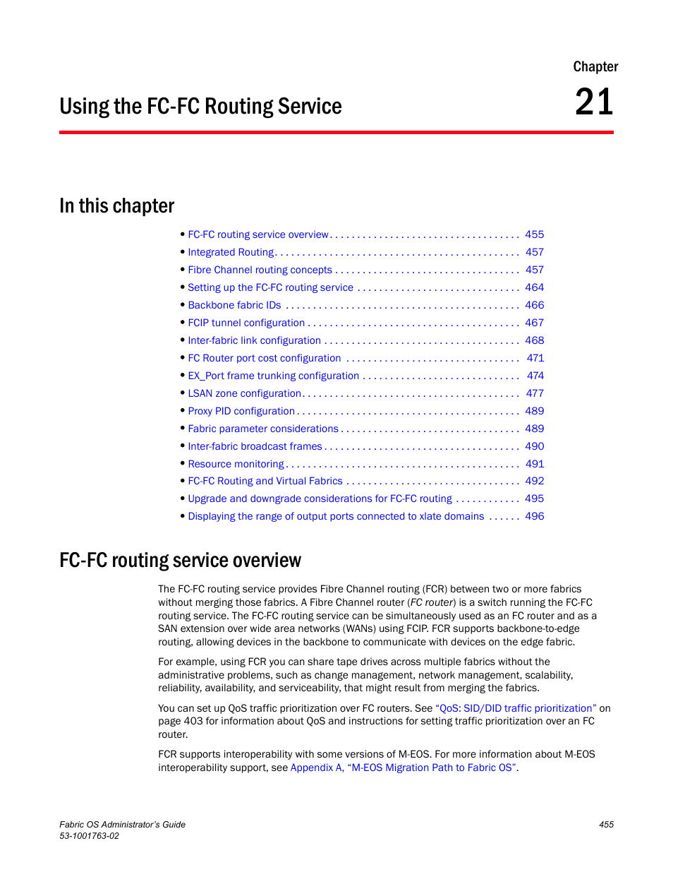 Using the fc-fc routing service, In this chapter, Fc-fc routing service overview | Chapter 21, Chapter 21, “using the fc-fc routing service | Dell POWEREDGE M1000E User Manual | Page 495 / 586
