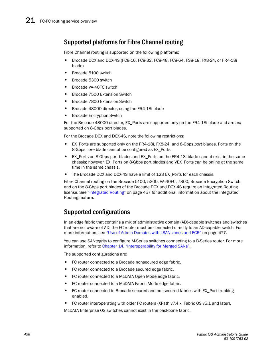 Supported platforms for fibre channel routing, Supported configurations | Dell POWEREDGE M1000E User Manual | Page 496 / 586