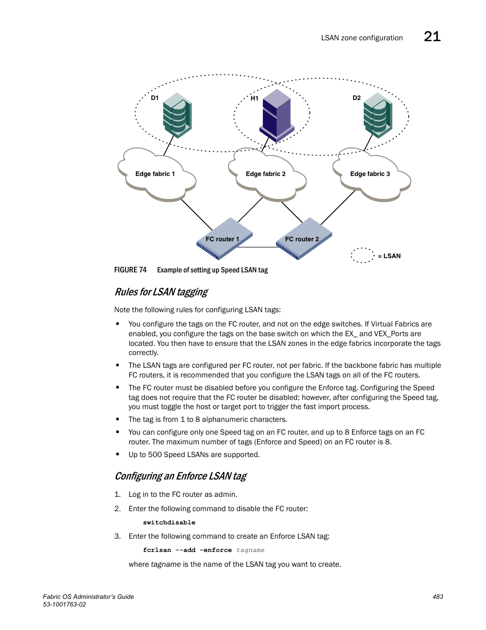 Figure 74, Examp, Rules for lsan tagging | Configuring an enforce lsan tag | Dell POWEREDGE M1000E User Manual | Page 523 / 586