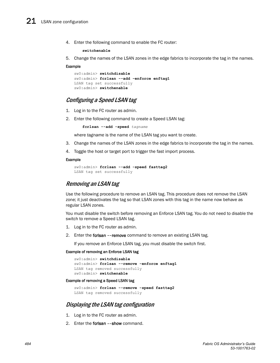 Configuring a speed lsan tag, Removing an lsan tag, Displaying the lsan tag configuration | Dell POWEREDGE M1000E User Manual | Page 524 / 586