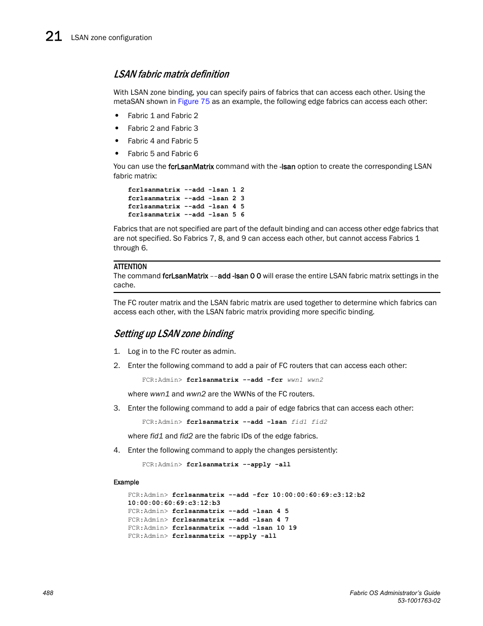 Lsan fabric matrix definition, Setting up lsan zone binding | Dell POWEREDGE M1000E User Manual | Page 528 / 586