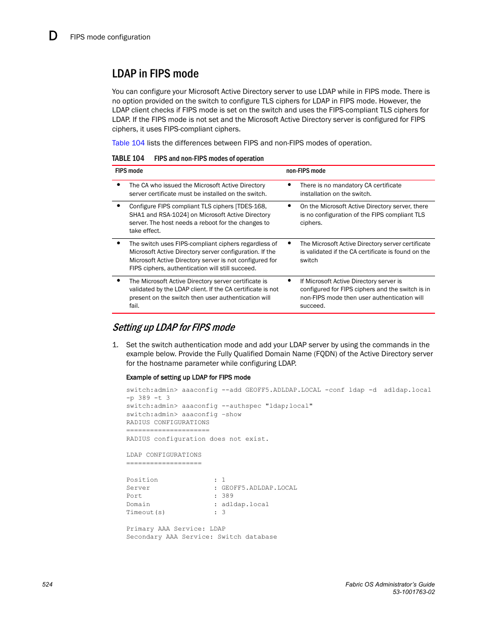 Ldap in fips mode, Table 104, Setting up ldap for fips mode | Dell POWEREDGE M1000E User Manual | Page 564 / 586