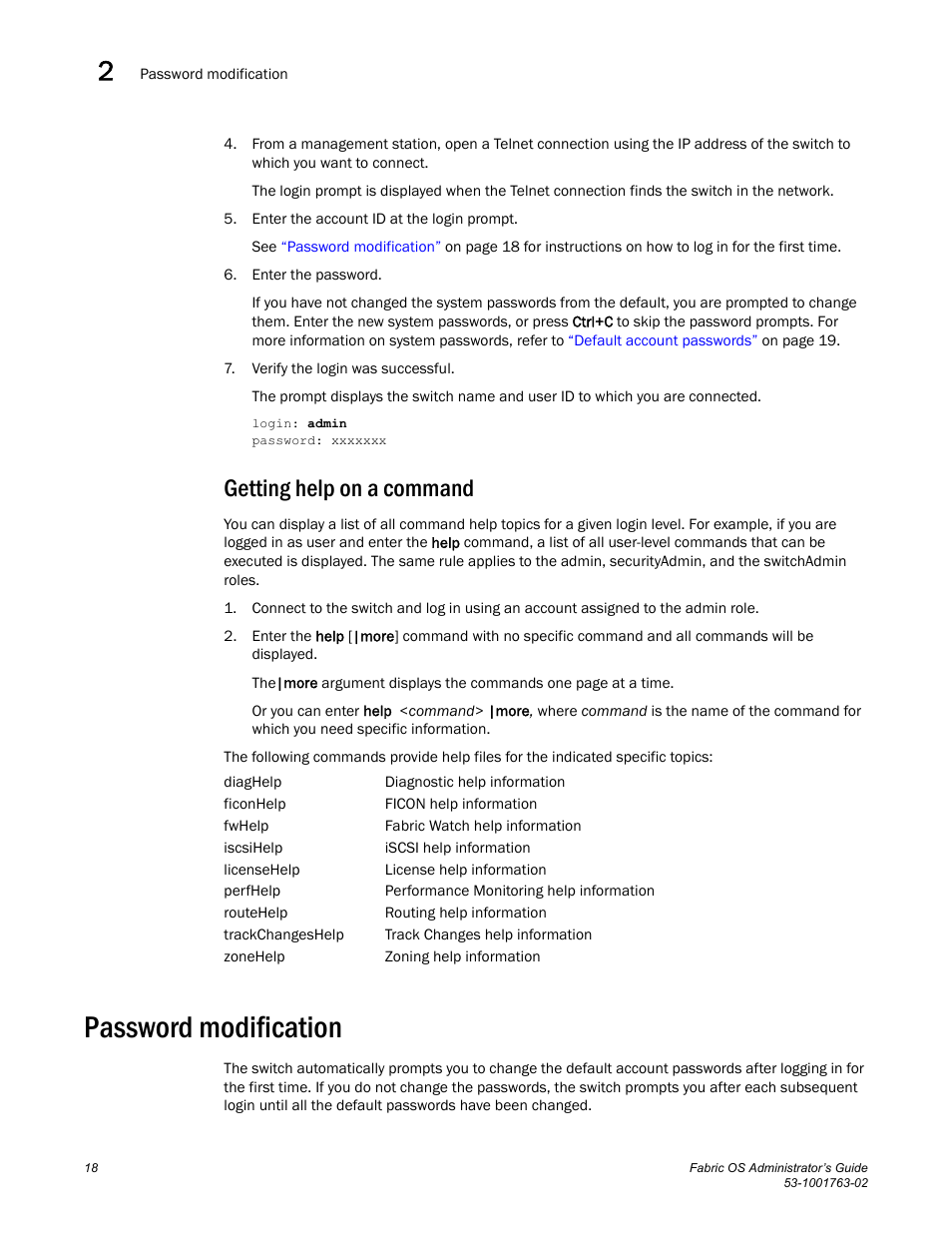 Getting help on a command, Password modification | Dell POWEREDGE M1000E User Manual | Page 58 / 586