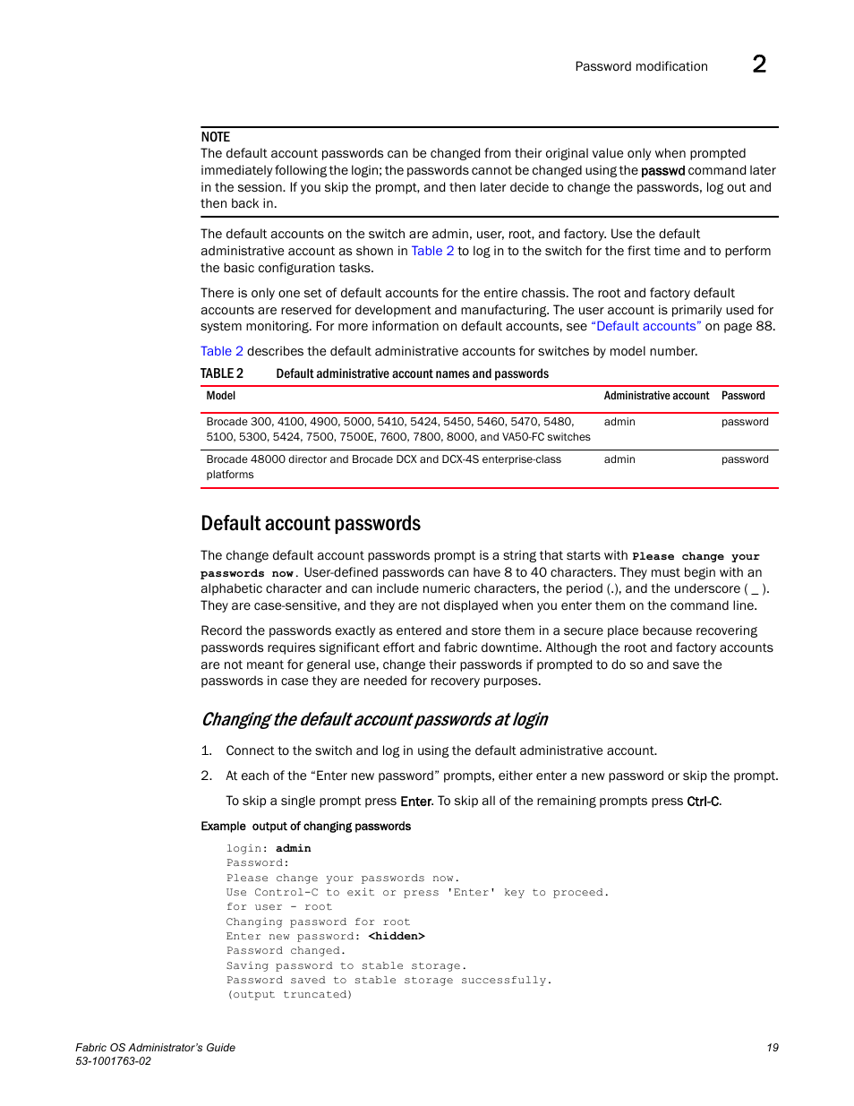 Default account passwords, Table 2, Changing the default account passwords at login | Dell POWEREDGE M1000E User Manual | Page 59 / 586