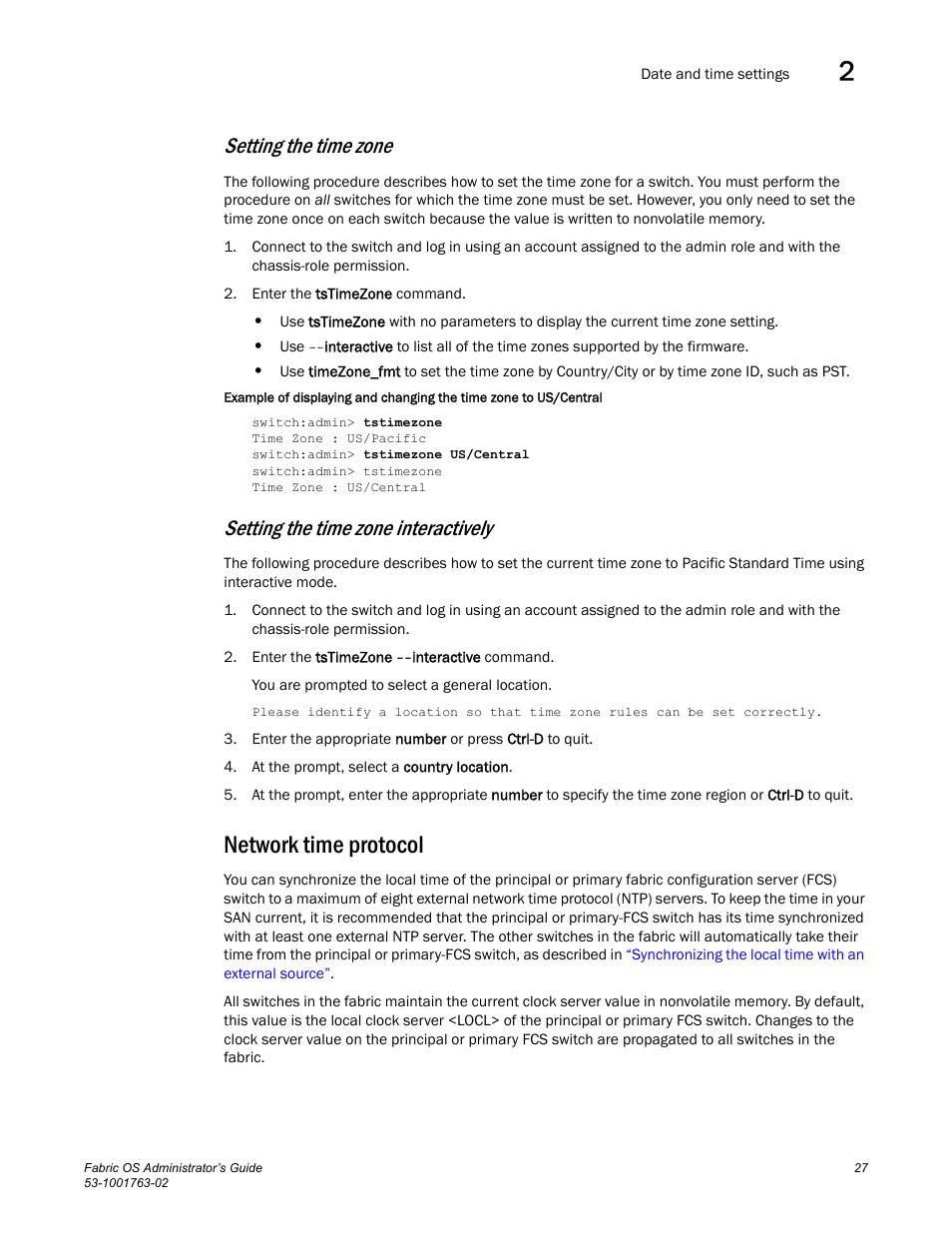 Network time protocol, Setting the time zone, Setting the time zone interactively | Dell POWEREDGE M1000E User Manual | Page 67 / 586