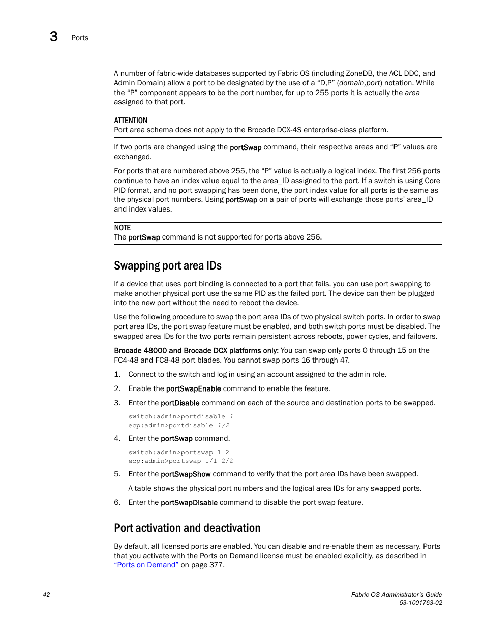 Swapping port area ids, Port activation and deactivation | Dell POWEREDGE M1000E User Manual | Page 82 / 586