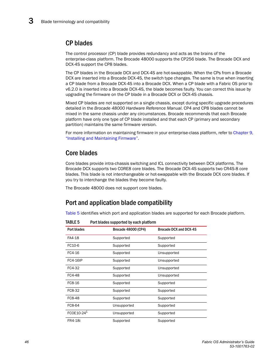 Cp blades, Core blades, Port and application blade compatibility | Table 5 | Dell POWEREDGE M1000E User Manual | Page 86 / 586