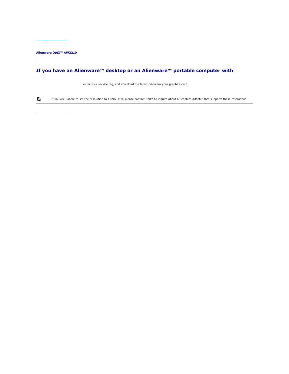 Setting up your monitor | Dell AW2210 Monitor User Manual | Page 12 / 32