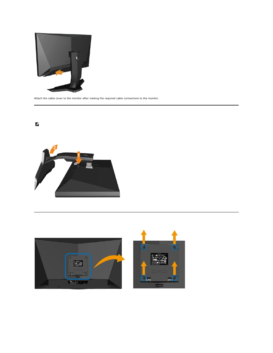 Removing the stand, Wall mounting (optional) | Dell AW2210 Monitor User Manual | Page 28 / 32