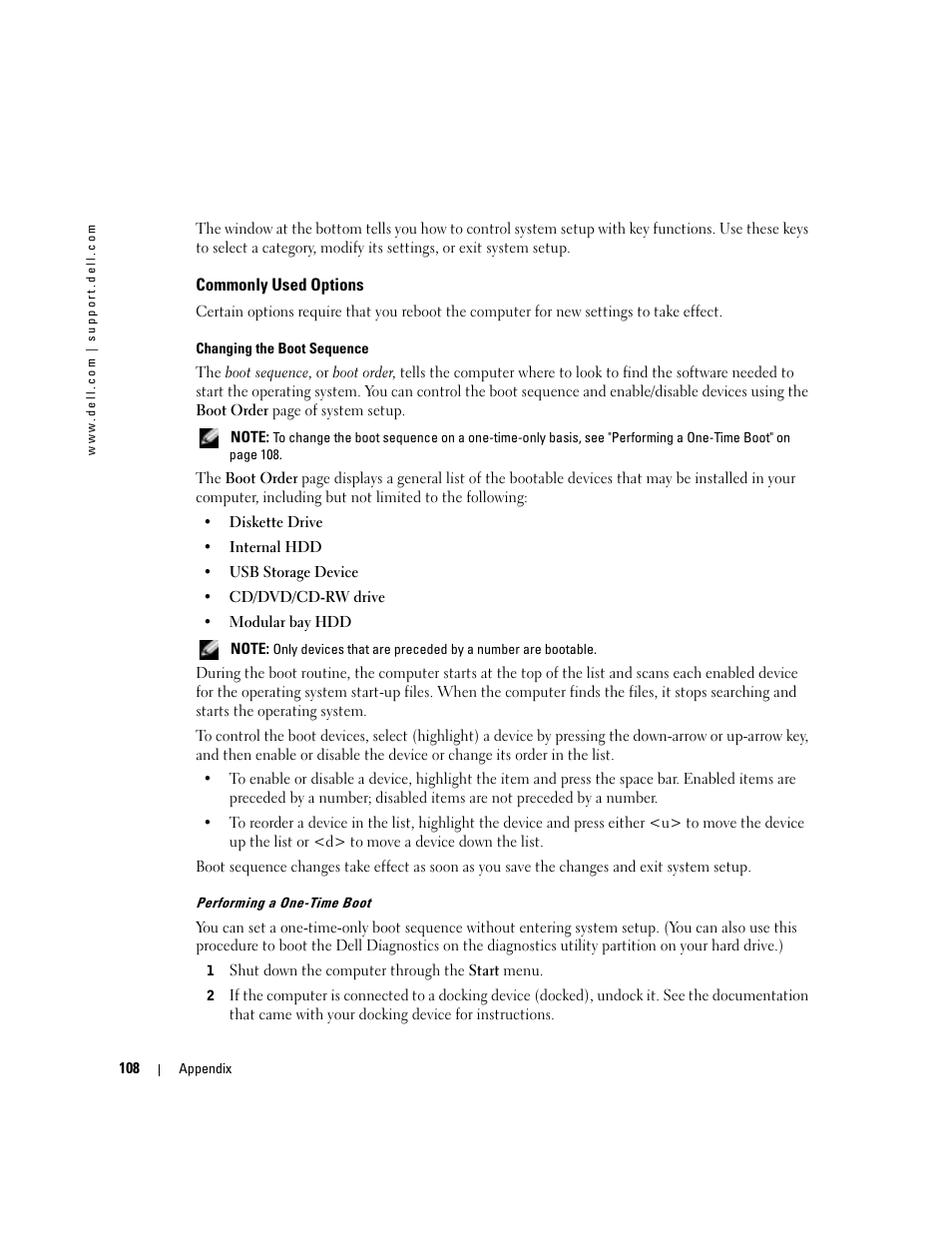 Commonly used options | Dell Inspiron 9300 User Manual | Page 108 / 132