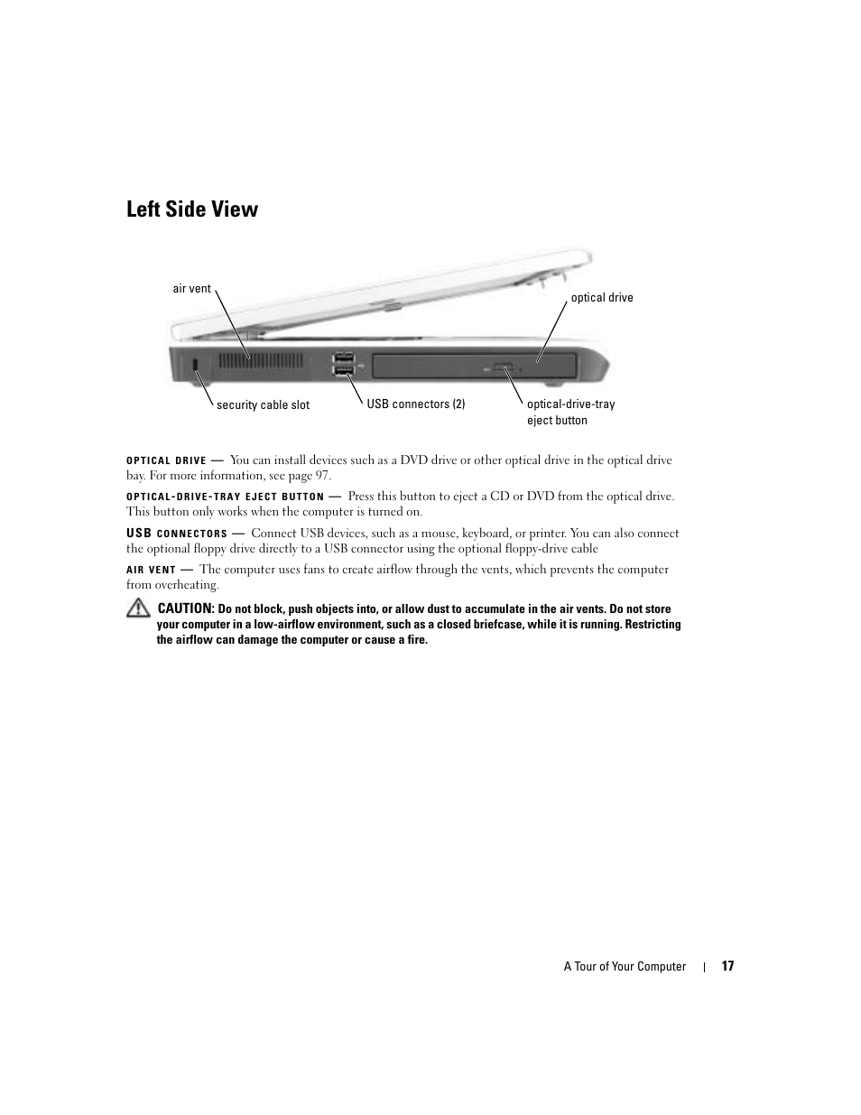 Left side view | Dell Inspiron 9300 User Manual | Page 17 / 132