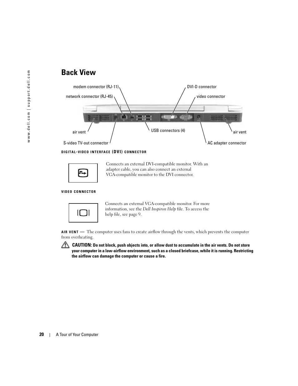 Back view | Dell Inspiron 9300 User Manual | Page 20 / 132