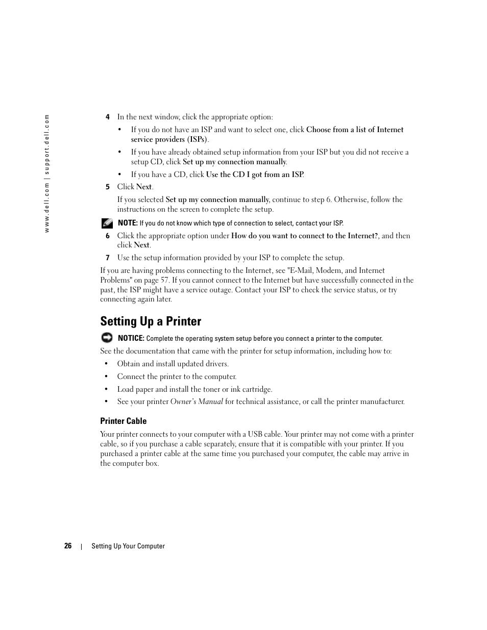 Setting up a printer, Printer cable | Dell Inspiron 9300 User Manual | Page 26 / 132