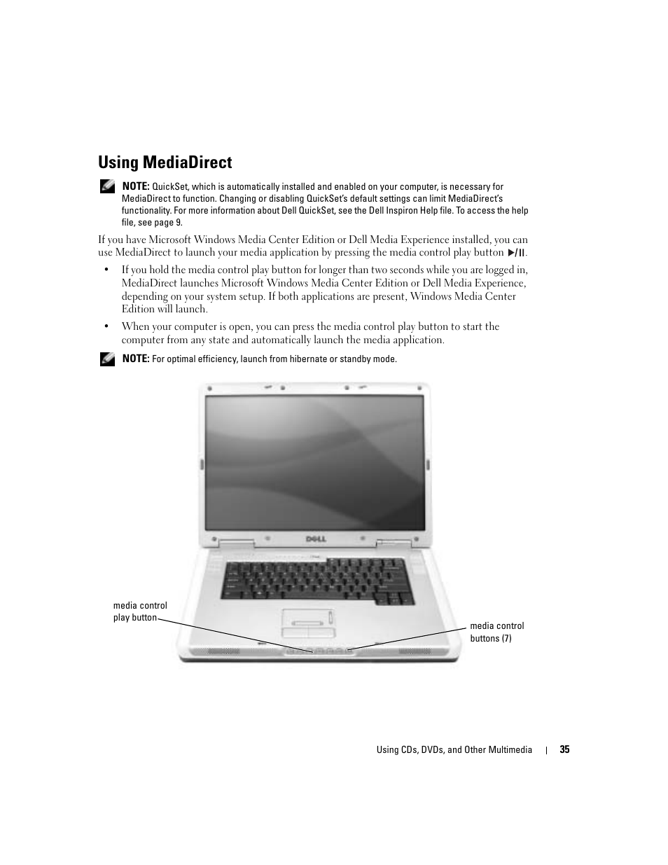 Using mediadirect | Dell Inspiron 9300 User Manual | Page 35 / 132