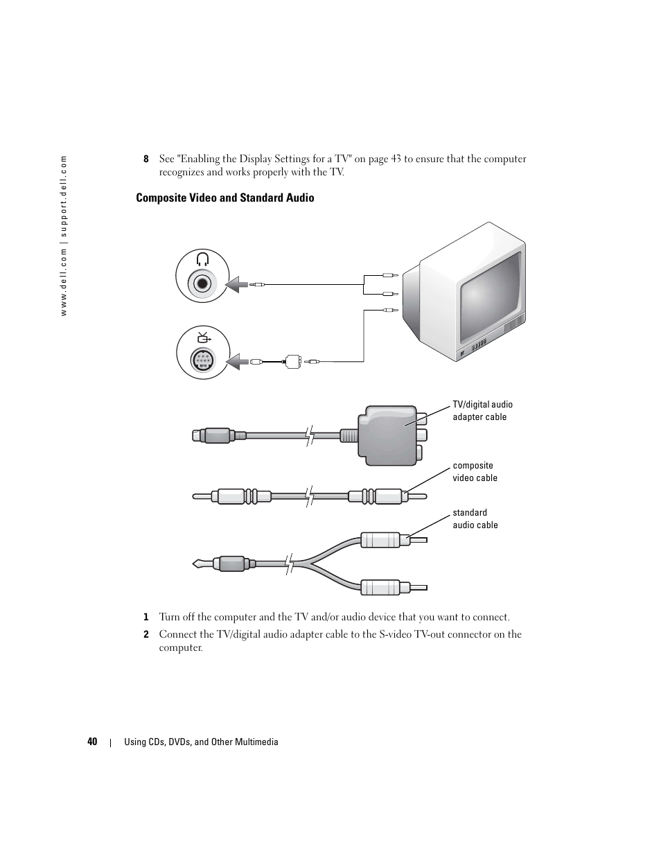 Composite video and standard audio | Dell Inspiron 9300 User Manual | Page 40 / 132